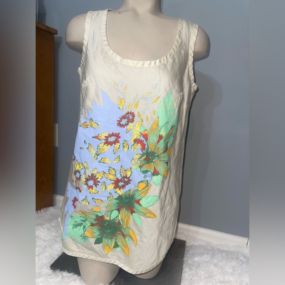New York & company off white floral sleeveless tank top blouse woman’s small